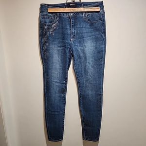 DKNY Blue Y2K Jeans Skinny Sequin Embellished Bling Mid Rise Pants Womens 28/6